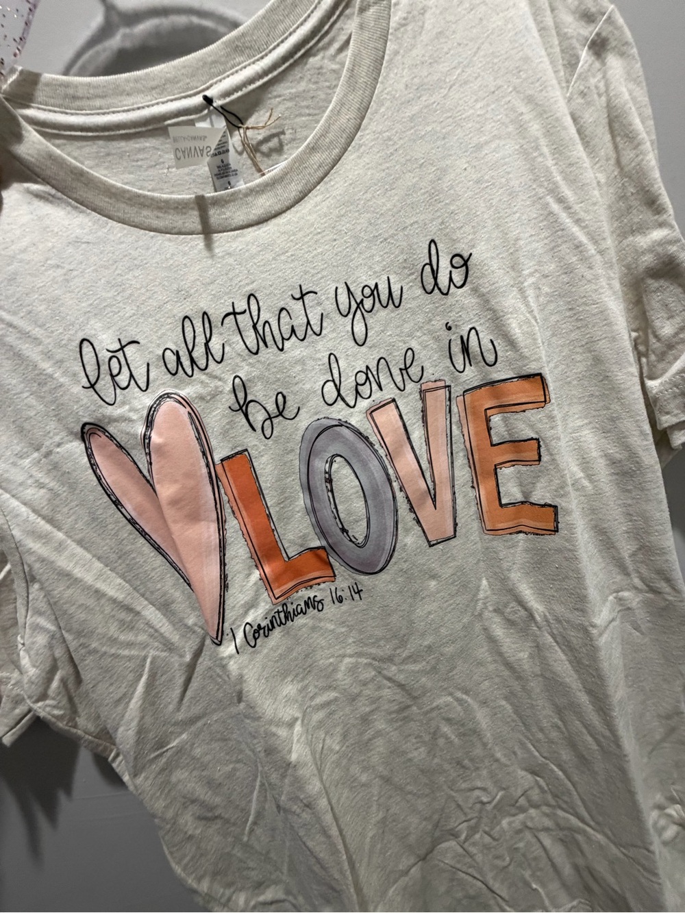Bella Canvas Cream Tee with Pink & Orange LOVE Graphic